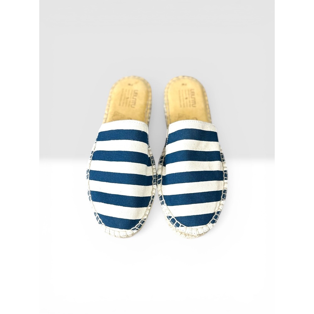 Ubuntu Life Canvas Mule Espadrilles Size 7 Navy White Striped Handmade Kenya